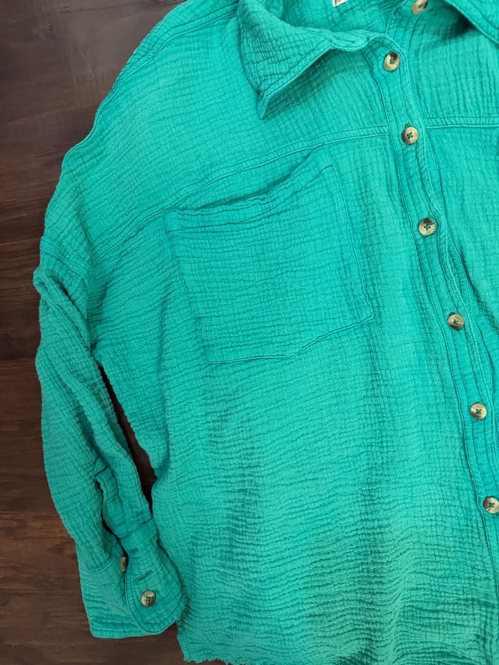 We The Free Teal Button-Up Gauze Shirt - Picture 3 of 16